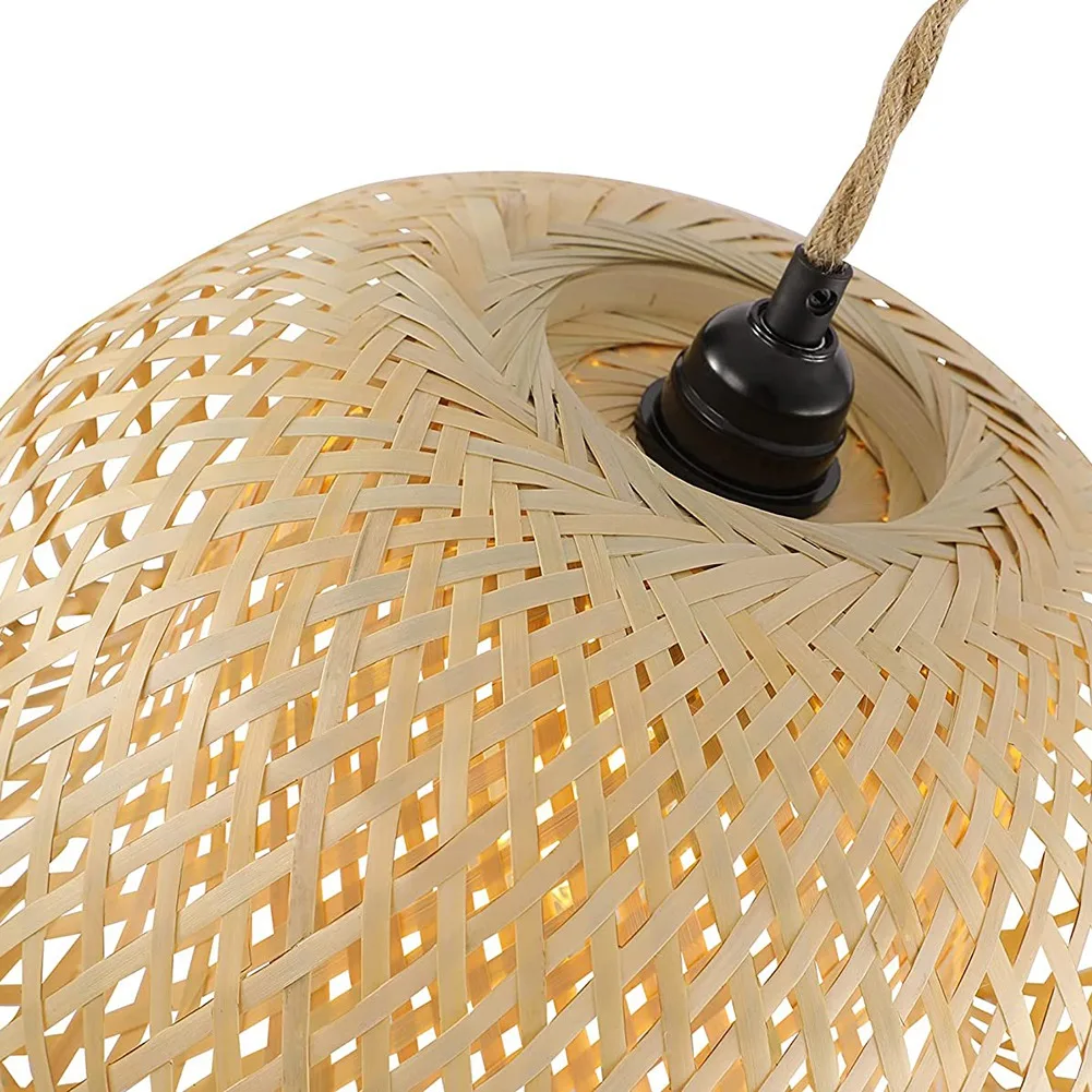 AA19 Plug in Pendant Light Hanging Lamp with Switch Jute Rope Cord Bamboo Lampshade Wicker Rattan Hanging Lights US Plug