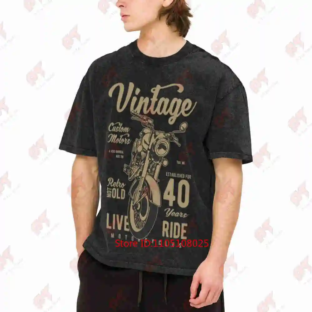 Vintage Biker Established 40 Years Retro Style Classic Motorbike Motif Vintage Washed Tee Pure Cotton T-Shirt