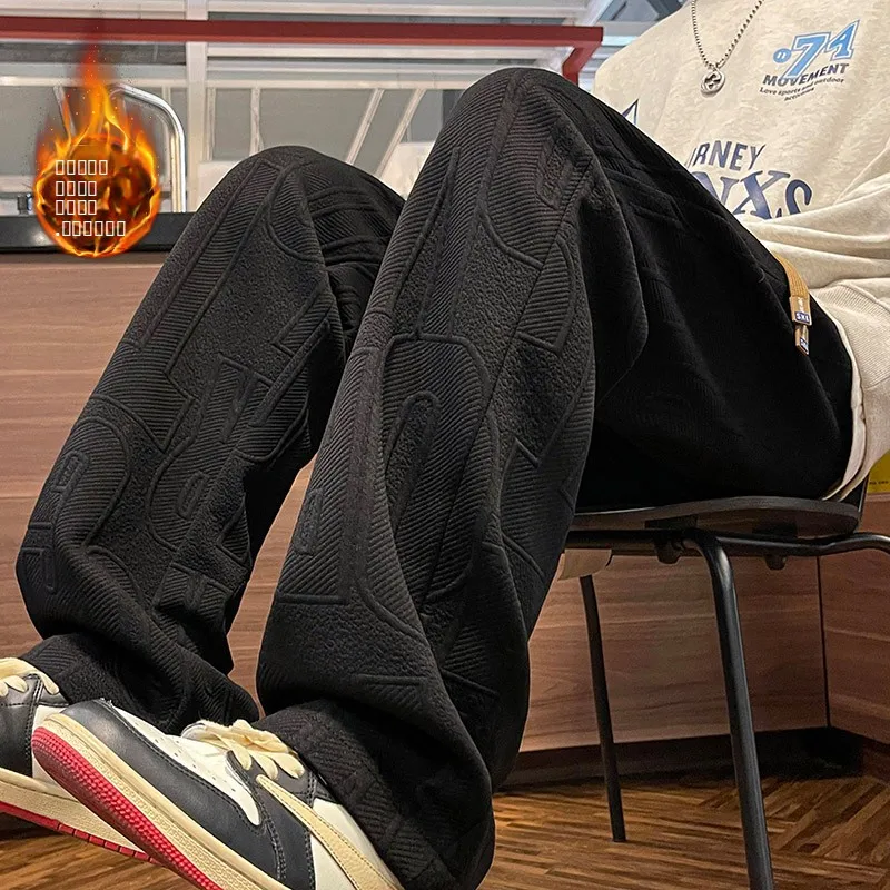 

Men's Knitted Sport Pants Autumn Winter Loose Fit Straight Leg Casual Trousers Drapey Comfortable Faionable mid Waist