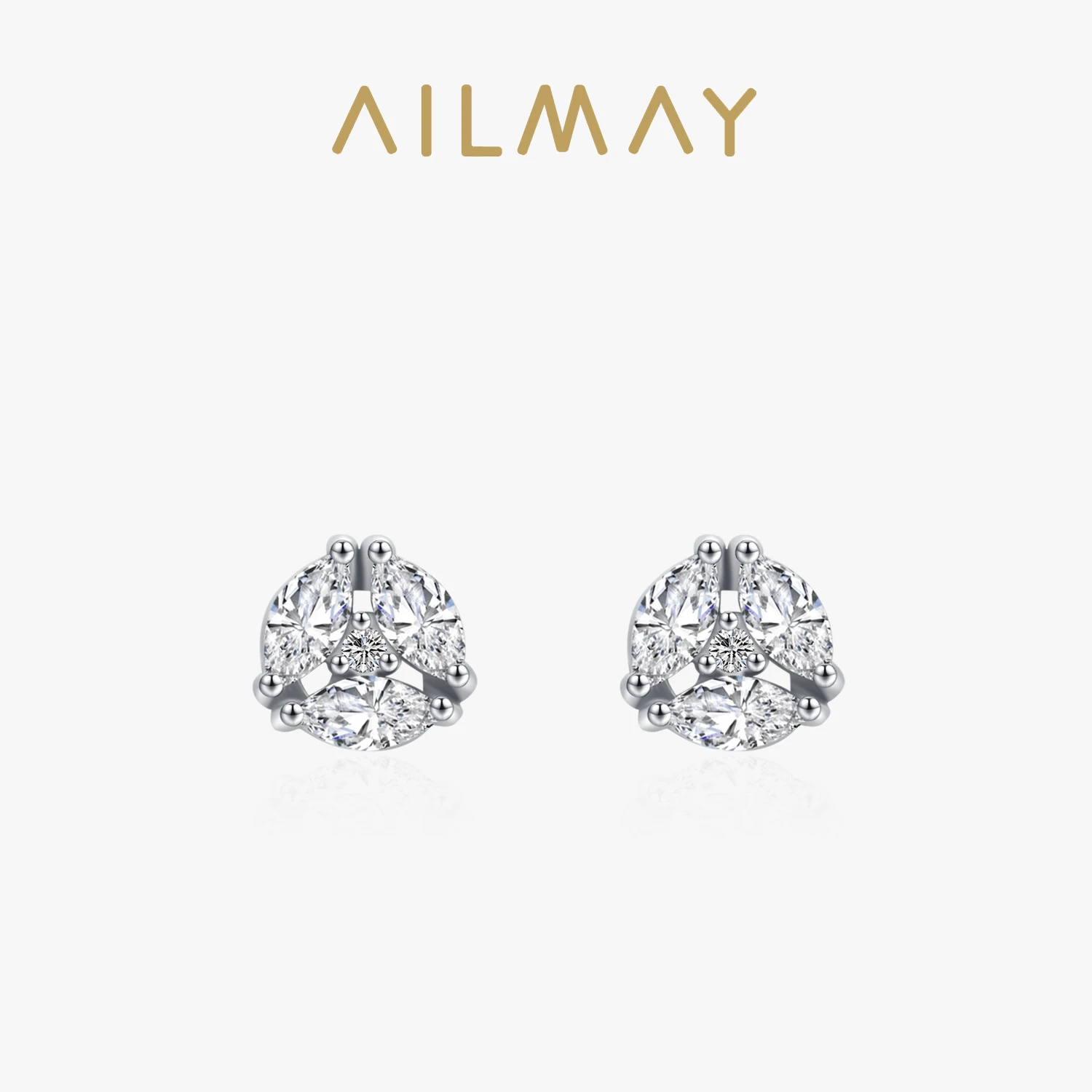 Ailmay Pure 925 Sterling Silver High-Class Dazzling CZ Geometric Design Stud Earrings For Women Trendy Jewelry Anniversary Gift