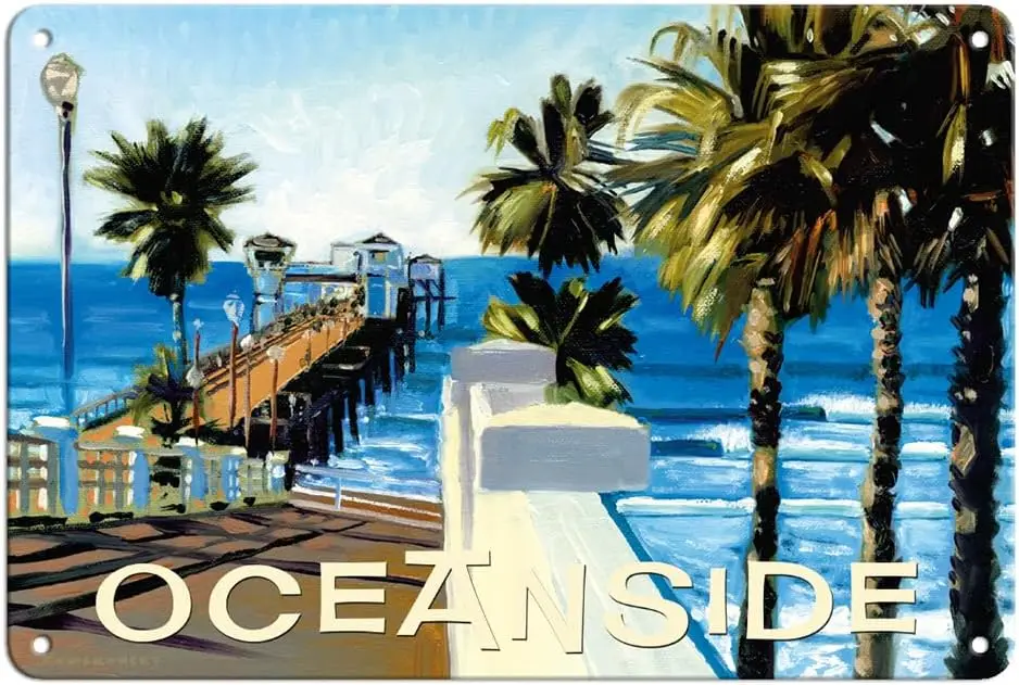 Y1,Pacifica Island Art Oceanside Beach Pier California - Vintage Travel Poster by Wade Koniakowsky  Metal Tin Sign-alumin