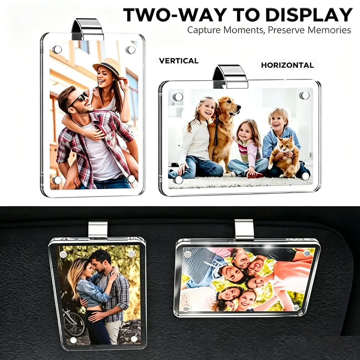 Magnetic Acrylic Decorative Frame, Car Card Holder Organizer, 3-Inch Photo Display Frame for Vehicle Home