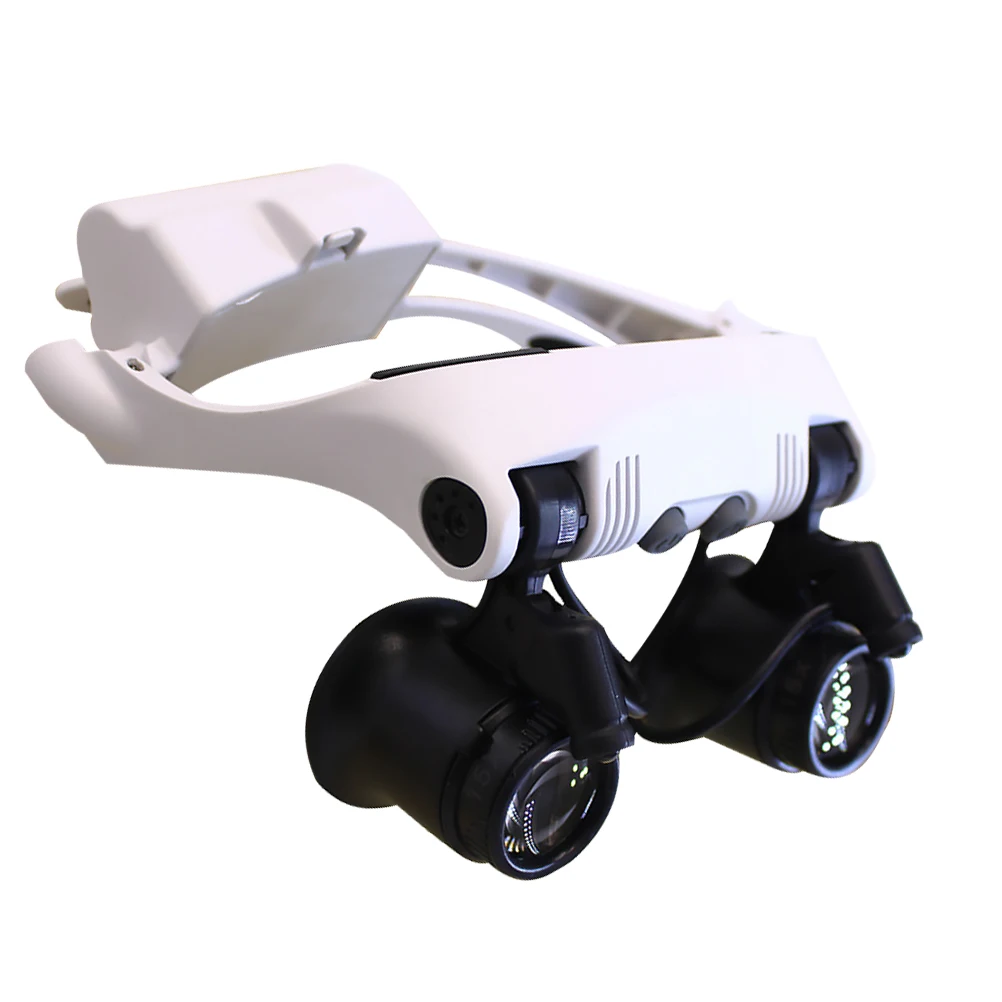 

Head mounted LED Light Magnifying Glasses White Work Optical Hear wearing Repair Appraisal Changeable Lens Durable Long Use