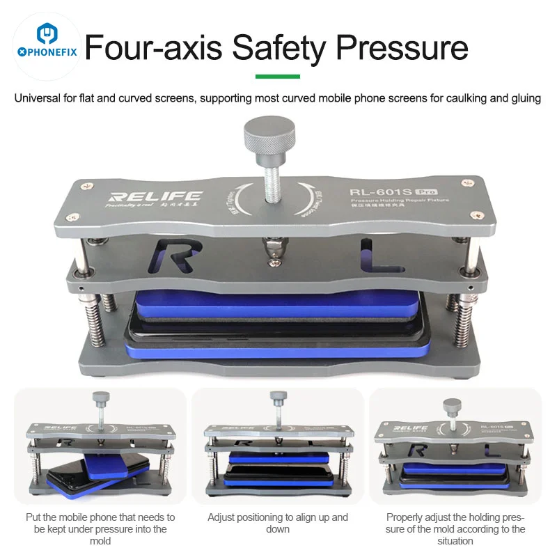 Imagem -02 - Pro Plus Pressão Retenção Calafetagem Reparação Fixação para o Telefone Tela Curvada Tampa Traseira Bonding e Fixação Titular Relife-rl601s