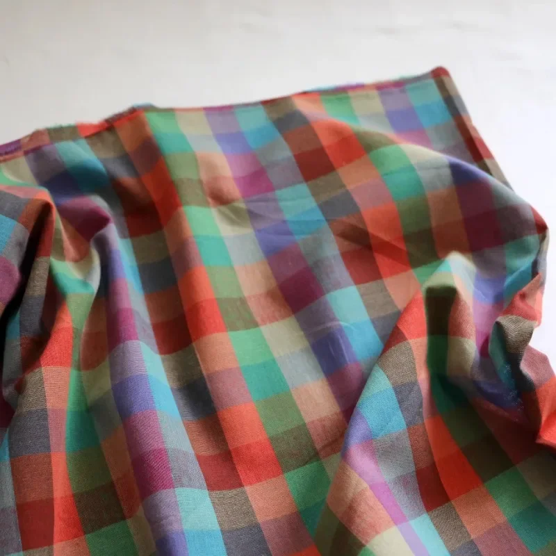 140x50cm Summer Retro Colorful Plaid Cotton Sewing Fabric, Making Shirt Dress Clothing DIY Sewing Cloth
