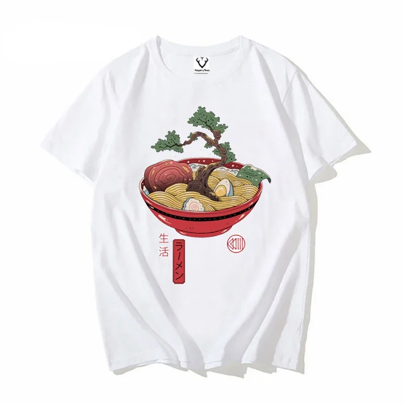 Japanese Ukiyoe style Bonsai Ramen t-shirt homme casual Harajuku short sleeve t shirt men white vintage tshirt unisex streetwear