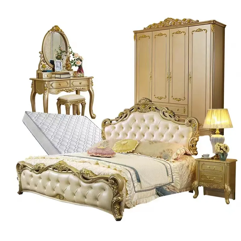

Gold Double Bed Bedrooms Sets Comforter Luxury Headboards Frames Bedroom Set Adult Luxury Storage Camas Y Muebles Home Furniture