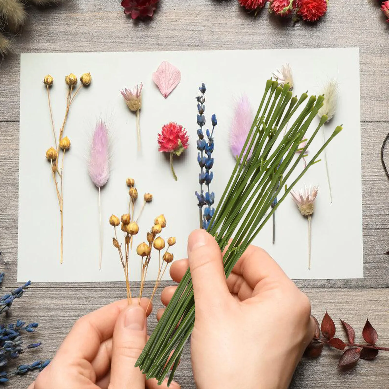 

50Pcs Artificial Plastic Flower Stems Flexible Floral Rod DIY Craft Supplies for Wedding Party Home Office Garden Decoration