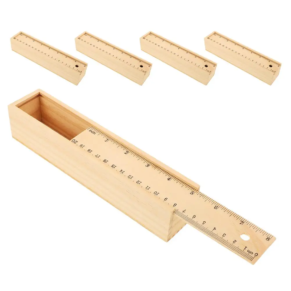 5Pcs Wood Pencil Case Kids Storage Stationery Box Desk Pen Organizer Student Toy Jewelry Container Slide Out Design Built In