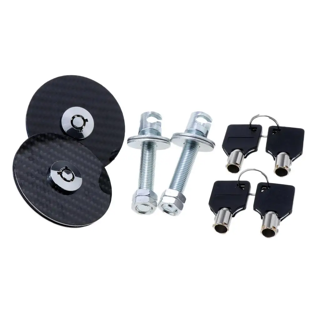 Racing Carbon Fiber Mount Bonnet Latch Pin Locking Kit with Keys & Mounting