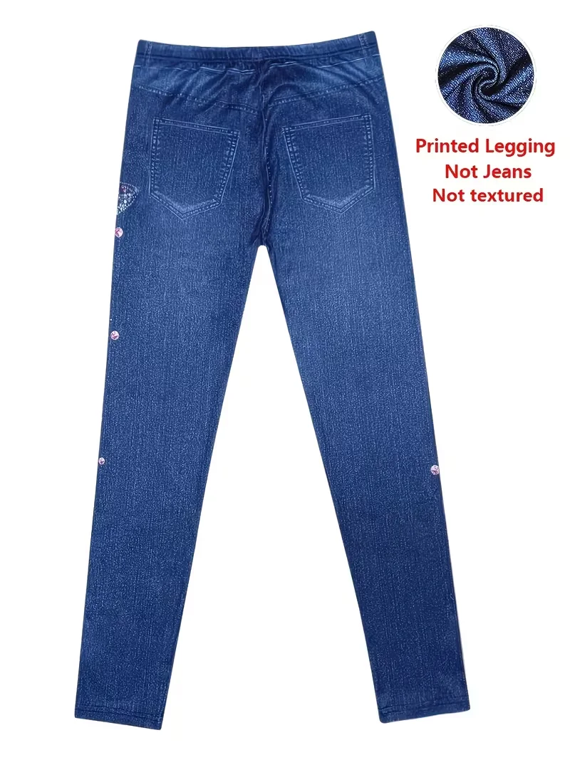 Bedruckte Leggings für Damen, kein Denim-Stoff, Hosen mit aufgesetzter Tasche und Knopfdruck-Design, hochelastisch, modisch, schmal geschnitten, lässig. – Detail 5