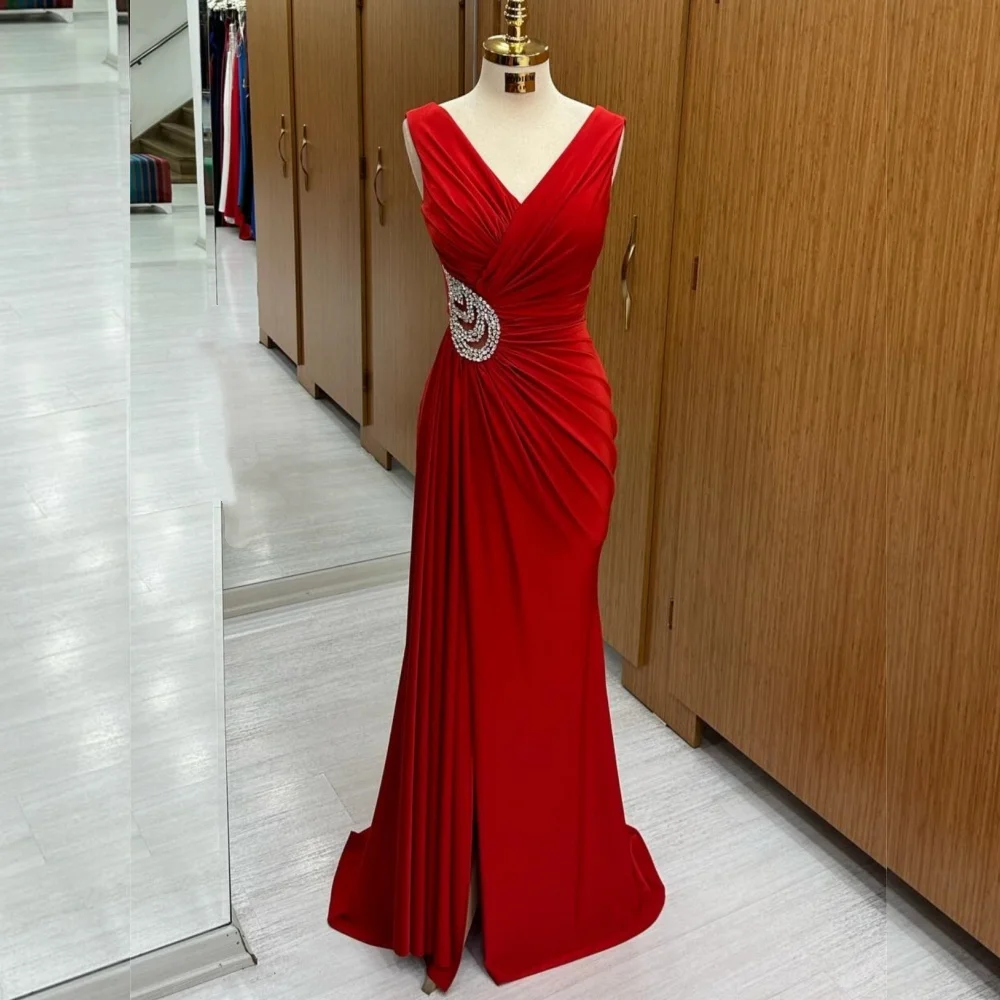 

Customized Chinese Style Charmeuse Sequined Pleat Trumpet V-neck Long Dresses Bespoke Occasion Intricate