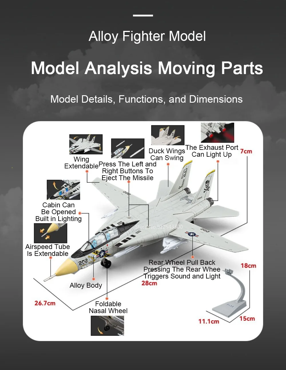 1:32 A-10 Thunderbolt II F-14 Fighter Model Toy Foldable Wheels Metal Body Airplane Sound Light Models Gifts for Children
