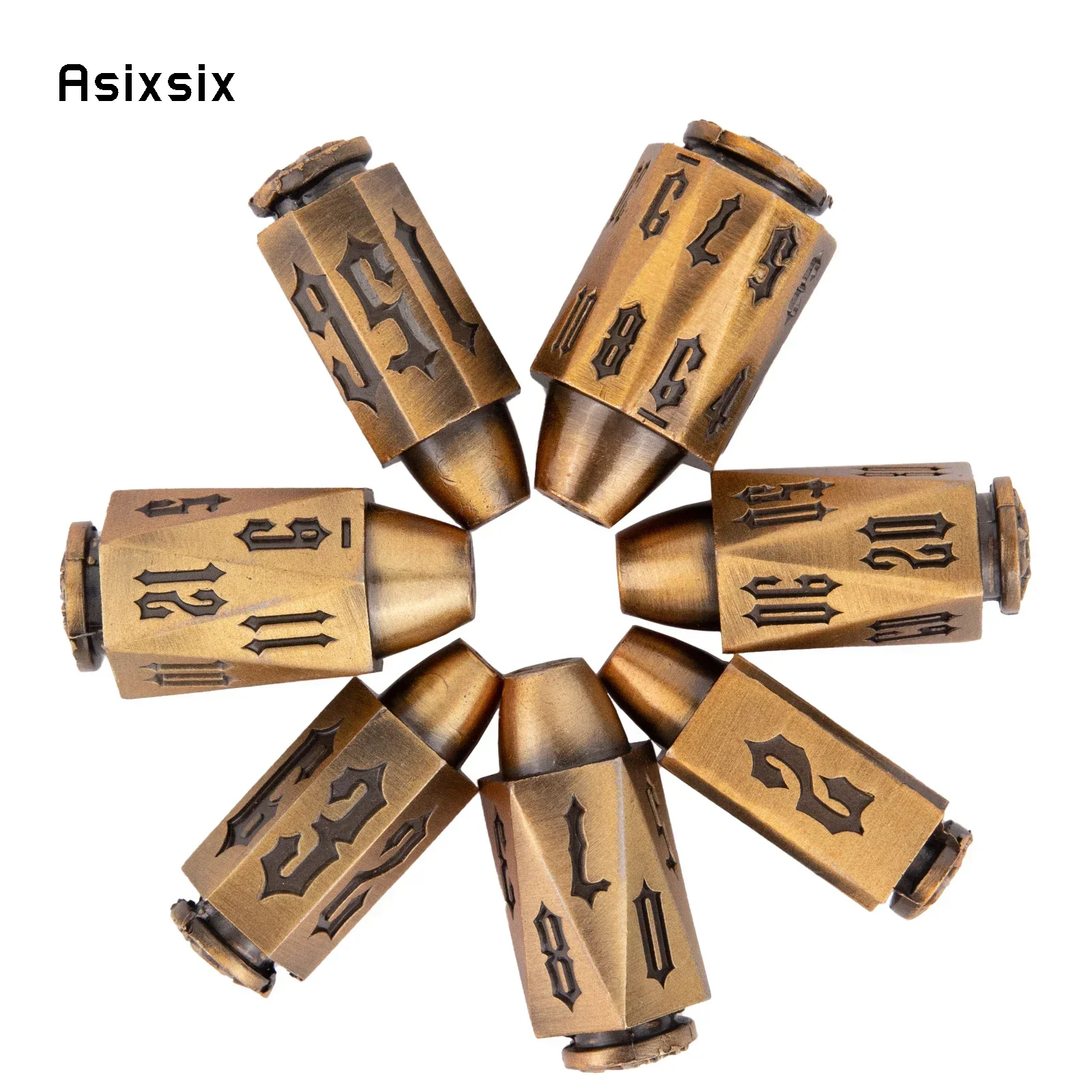 

7 Pcs Yellow Metal Bullet Black Number Sharp Edge Dice Polyhedral Dice Suitable For Role-Playing RPG Card Party Dice Prop