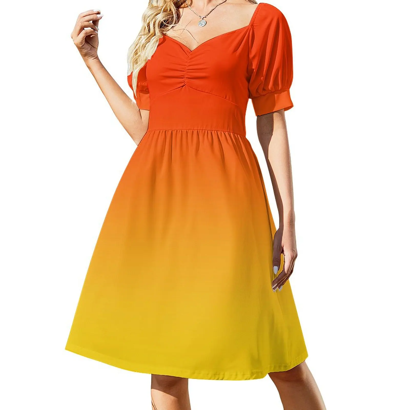 

OMBRE GRADIENT ORANGE RED AND YELLOW ONE OF 100 CHIC OMBRE 2 TONE DESIGNS ON OZCUSHIONS Short Sleeved Dress