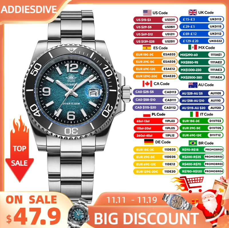ADDIESDIVE 2025 New Men's Watch Diving 41mm Quartz Wristwatch 200m Waterproof Ceramic Bezel Super Luminous Swim Watch