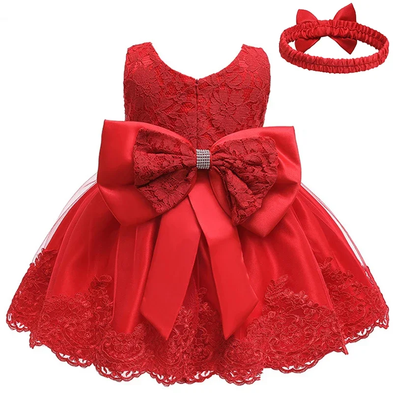 Girl\'s Dress New Baby Bow Princess Dress Embroidered Lace Mesh Dress Carnival Birthday Wedding Flower Child Performance Clothing