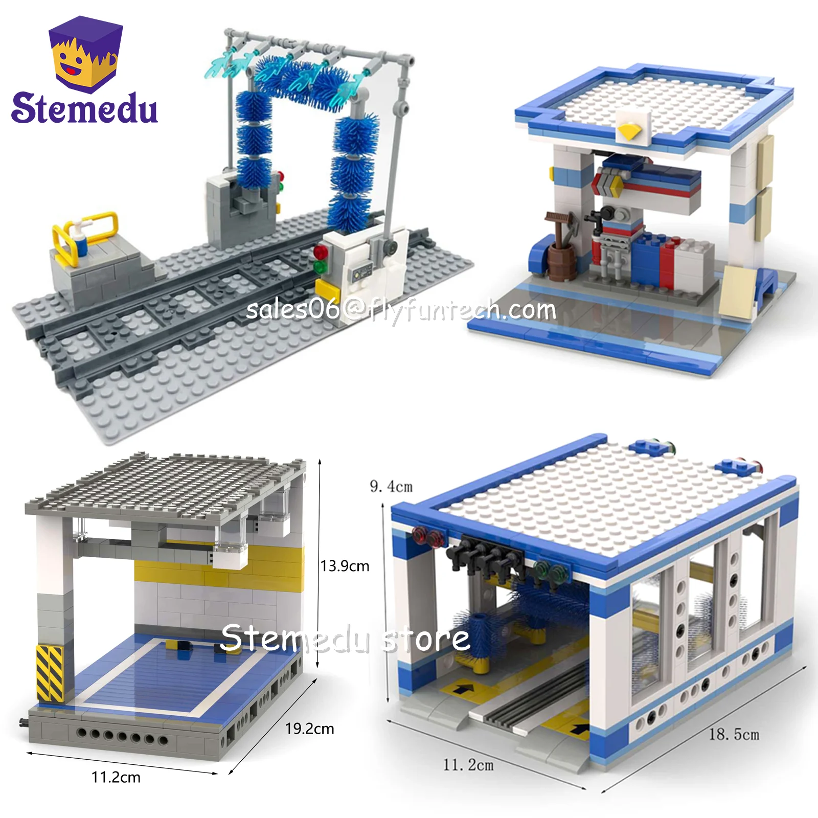 

MOC АЗС Автомойка Парковка Модель гаража Семейный гараж Стеклянная роликовая дверь Автомобильная сцена Сарай Строительные блоки Запчасти DIY Кирпичи