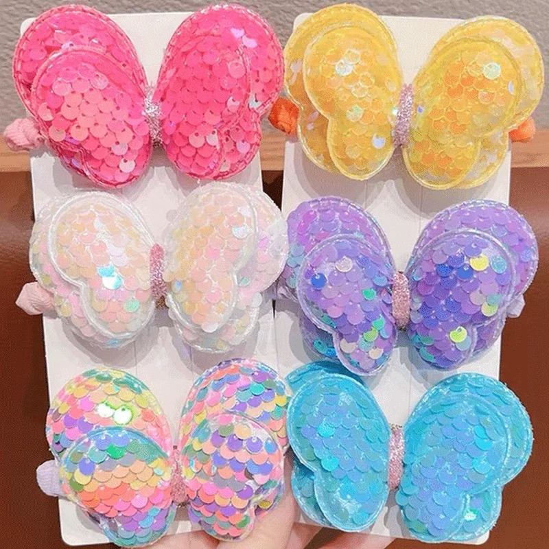 5/3/1PCS Sequin Big Butterfly Bow Bling Hair Bows Hair Accessories for Girls Children Scrunchies Tie Hair Rope Hair Accessories