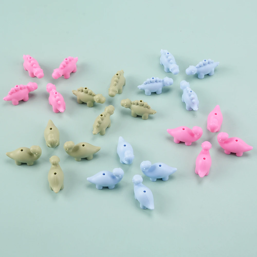 LOFCA 24Pcs food grade mini silicone dinosaur beads Cute cartoon Rodent BPA-Free Teething necklace Care DIY jewelry toys