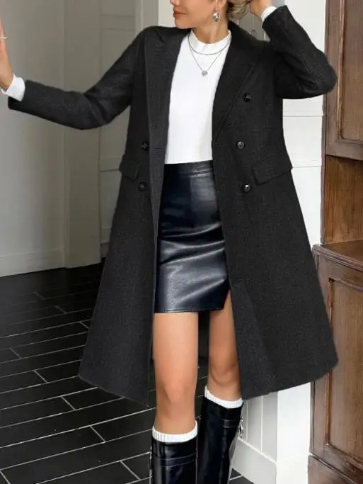 معطف نسائي بلون سادة وأزرار لأعلى معطف خريفي وشتوي للإجازات معطف كاجوال عصري للسيدات #3