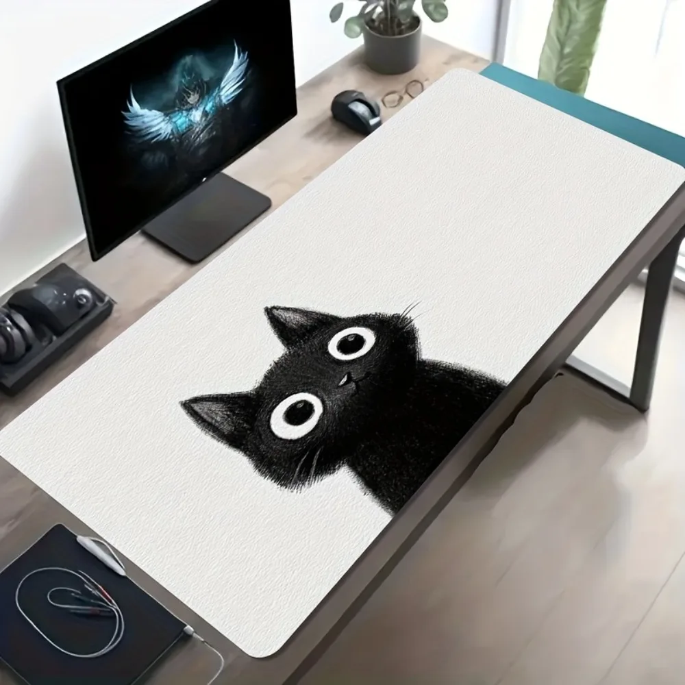 

Милый кавайный коврик для мыши с черной кошкой, минималистичный бело-черный мультяшный коврик для стола с изображением кошки