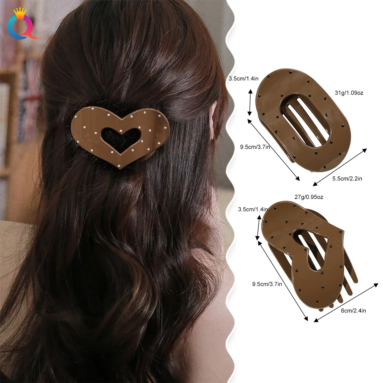 High End PC Hair Claw Speckled Heart Pattern Simple Round Shark Clip for Thick Hair Back of Head Bun Maker Wholesale