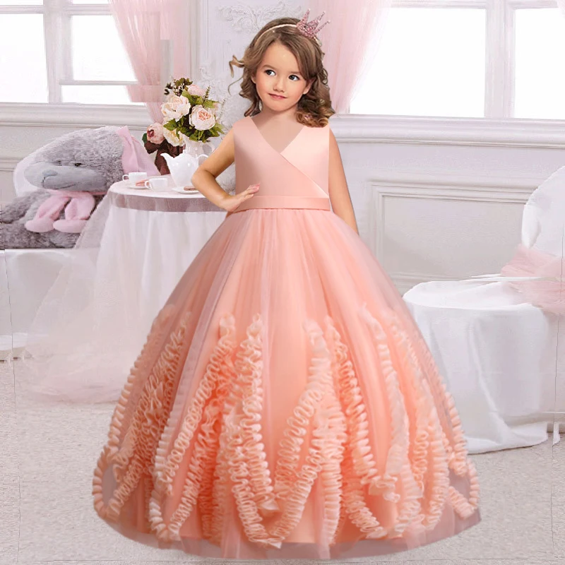 4-12T Girl Beaded Embroidery School Graduation Party Dress Flower Girl Birthday Supper Party First Formal Dinner Long Dress