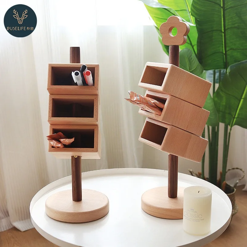 

Beech Wood Multi-layer Slanted Pen Holder Storage Rack Desktop Study Detachable Office Art Storage Box Ornaments Accessories