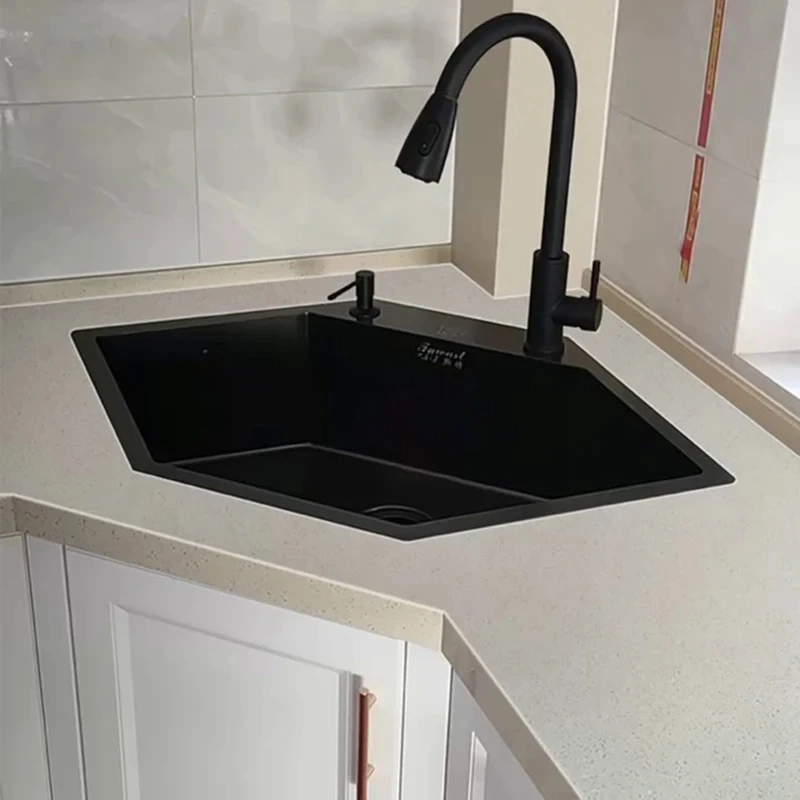 Black Nano Stainless Steel Kitchen Sinks Creative Diamond Single-slot Home Kitchen Accessories Corner Wash basin Designer Sink