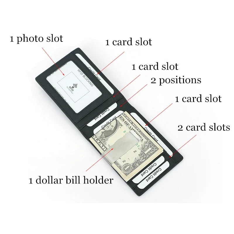 RFID Carbon Fiber Pattern Slim Money Clip for Men Leather Mini Wallet with Money Clips Small Wallet Purse Metal Clamp For Money