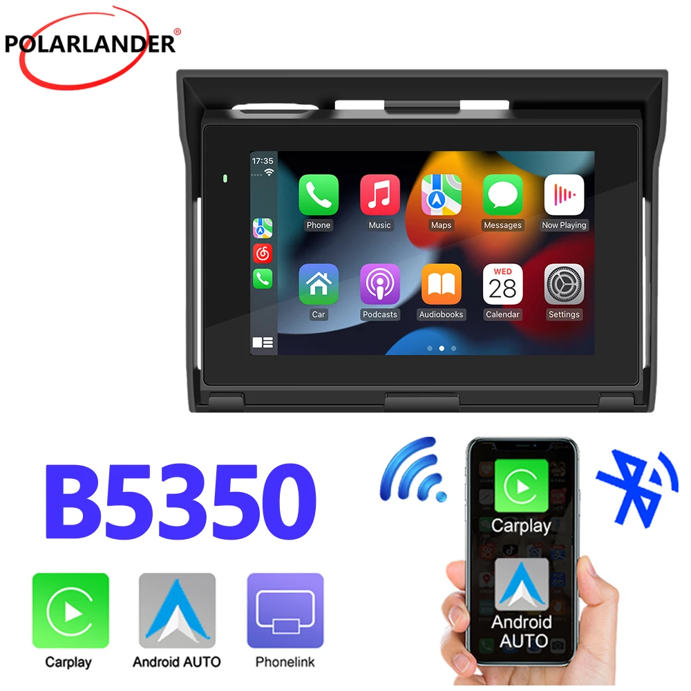 

5'' Portable Motorcycle Navigator IPSX7 Waterproof CarPlay or Android Auto FM Built-in speaker Bluetooth Car Multimedia Player