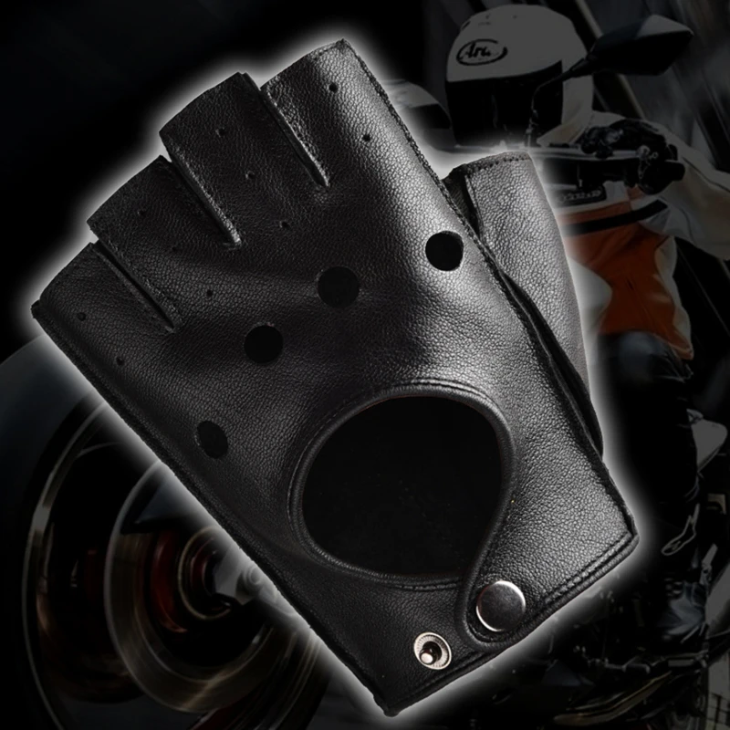 قفازات جلدية بنصف إصبع للرجال ، قفازات قيادة رياضية للياقة البدنية مانعة للانزلاق ، قفاز جلد الغنم العتيق للدراجات النارية ، قوي مقاوم للاهتراء