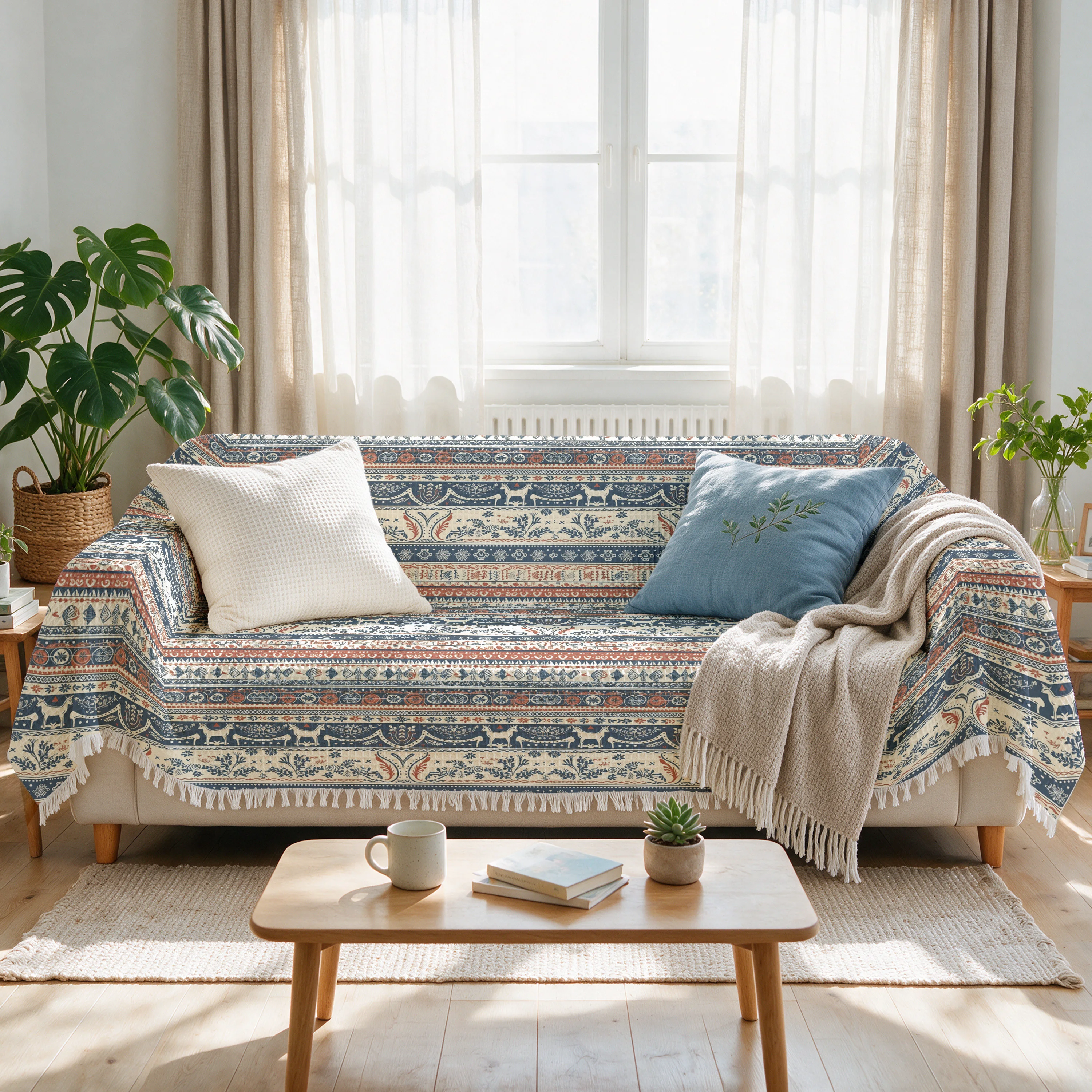 Luxury Boho Nautical Sofa Throw Blanket Cover Dust Proof Couch Decor Textile Accent Seating Bedding Cushion Home Styling