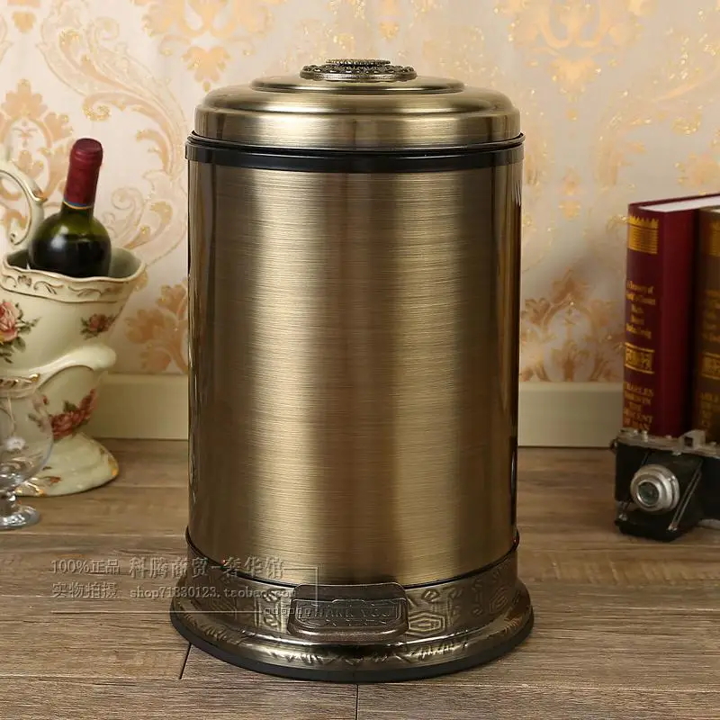 

Retro American-style Household Waste Bin with Foot Pedal and Lid Luxury European-style Bathroom Poubelle Household Merchandises
