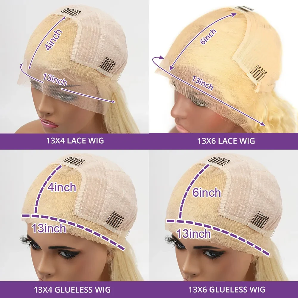 Peruka z ludzkich włosów brazylijskich, blond 613, falowana, 40 cali, 13x6 HD Lace Frontal, peruka typu Water Wave Lace Front dla kobiet, gęstość 250%