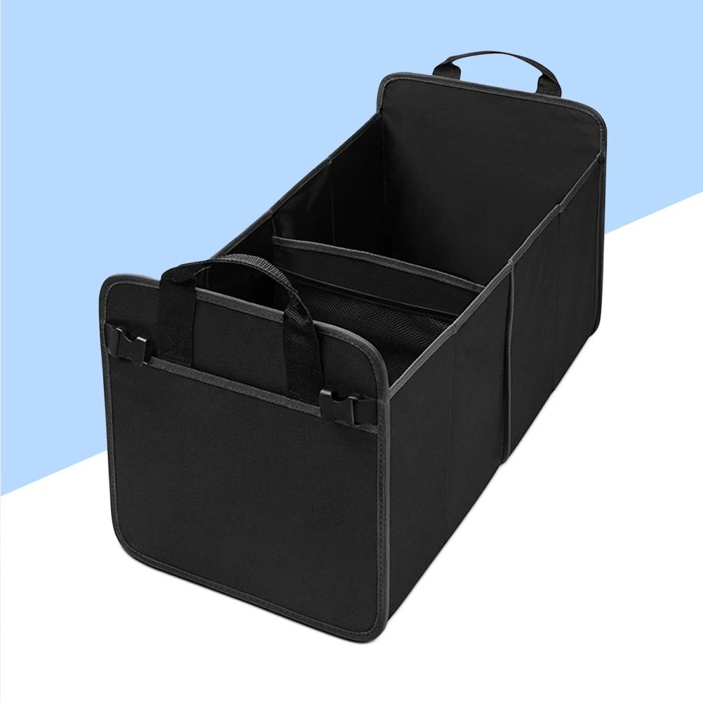 

Premium 2 Large Compartments Car Trunk Organizer Foldable Waterproof Storage Bag 5Cm Collapsible With Mesh Side Pockets For