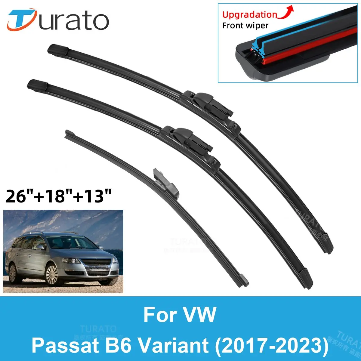 

3PCS Car Wiper Blades for 2017-2023 VW Passat B6 Variant Rear Windshield Wipers Double Rubber Car Accessories 2021 2022 2023