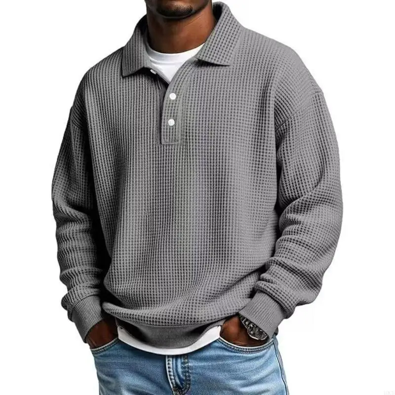 Classical Waffles Texture Men's Shirt Long Sleeve Button Up Top Everyday Wear