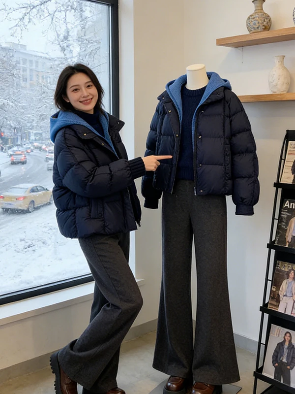 

Korean Sle Loose Fit ort Women's down Jaet Warmth in k Blue Colorway Faionable And Sli Winter Coat for Ladies