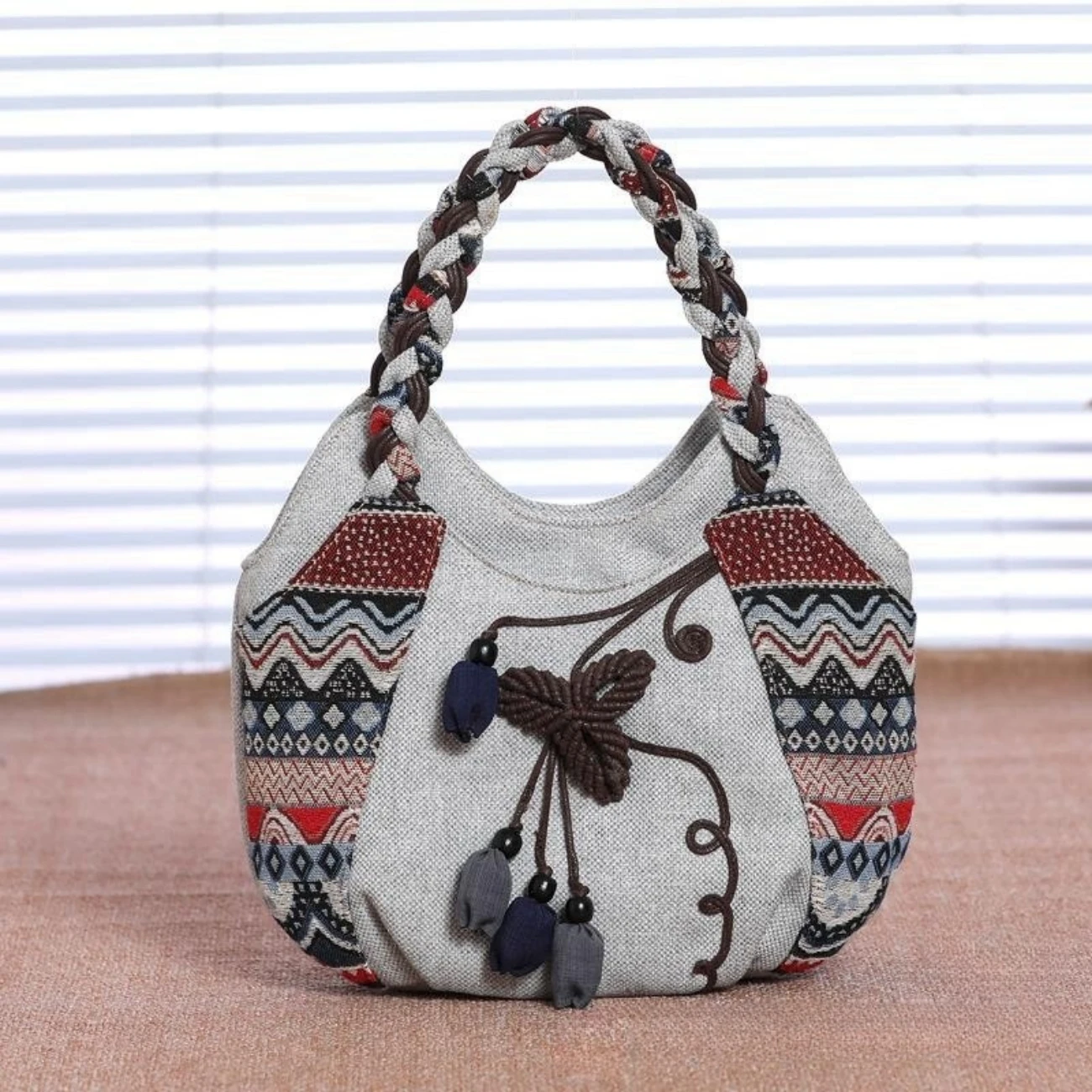 Ethnic Style Canvas Handheld Women's Bag Versatile Lightweight Bag Cotton Hemp Retro Handwoven Handheld Bag