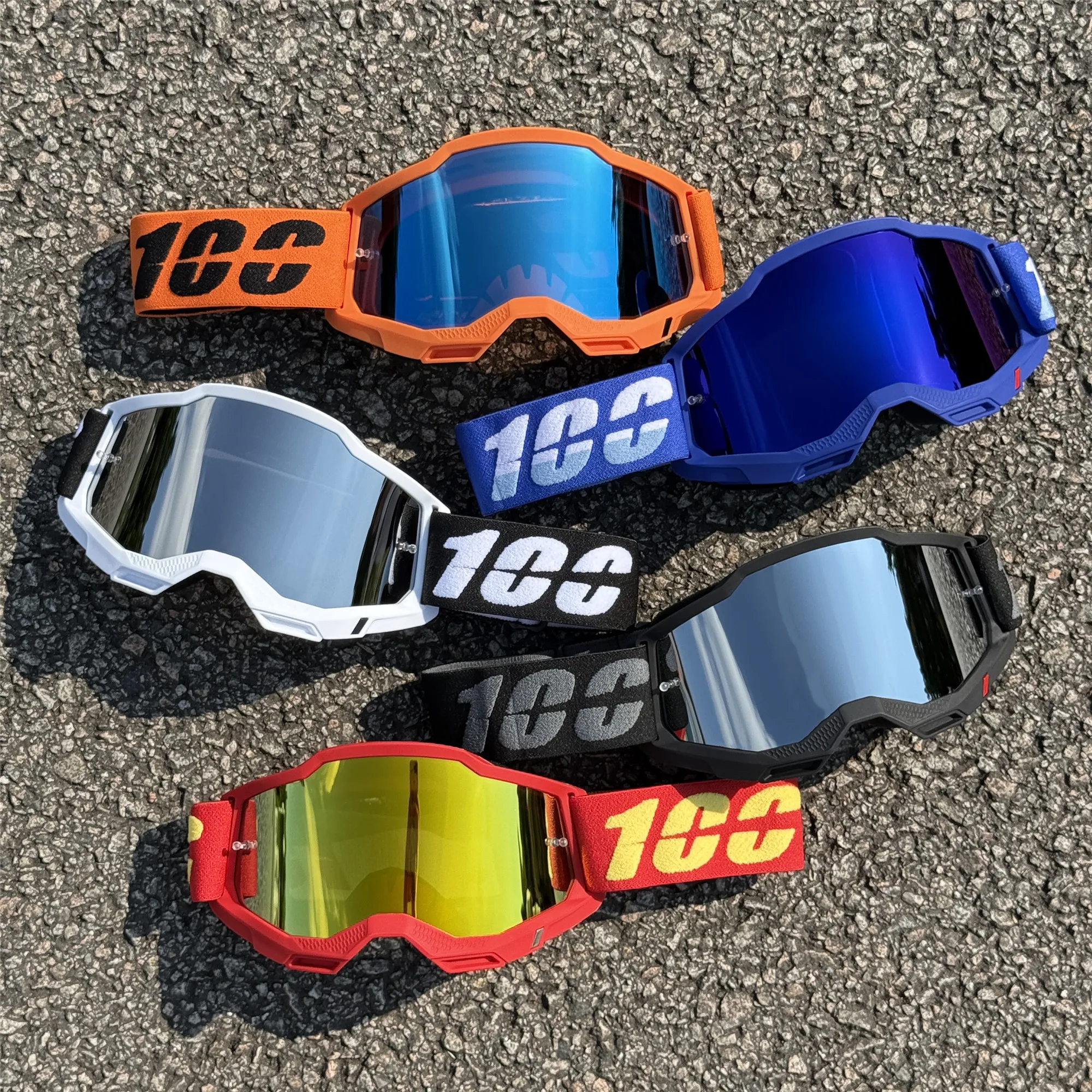 Unisex Motorcycle Goggles, Windproof Dustproof Motocross Riding Goggles with Mirrored Wide View Lens, Adjustable Strap for Dirt Bike ATV MX Off-Road Racing