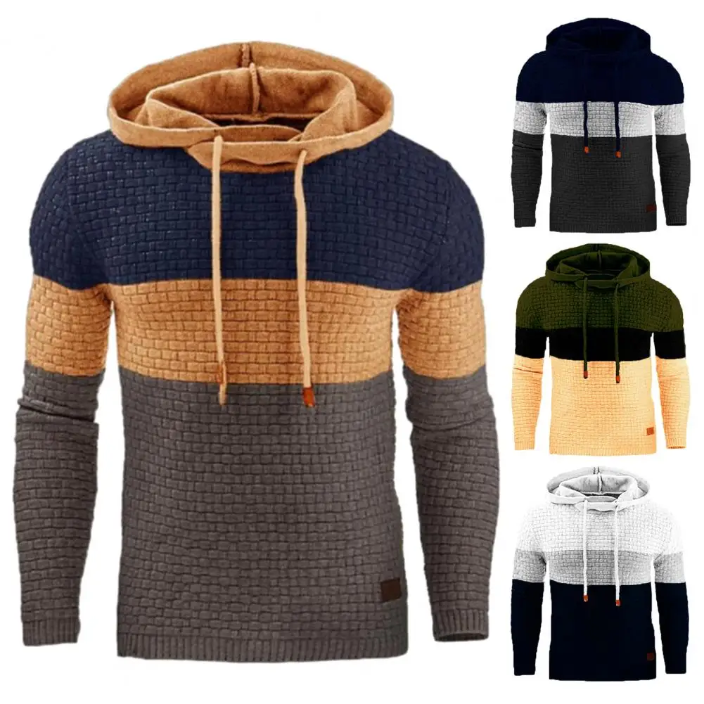 

Men Hoodie Men's Color Block Hoodie with Drawstring Long Sleeves Elastic Mid Length Sports Top for Fall Winter Warmth Color