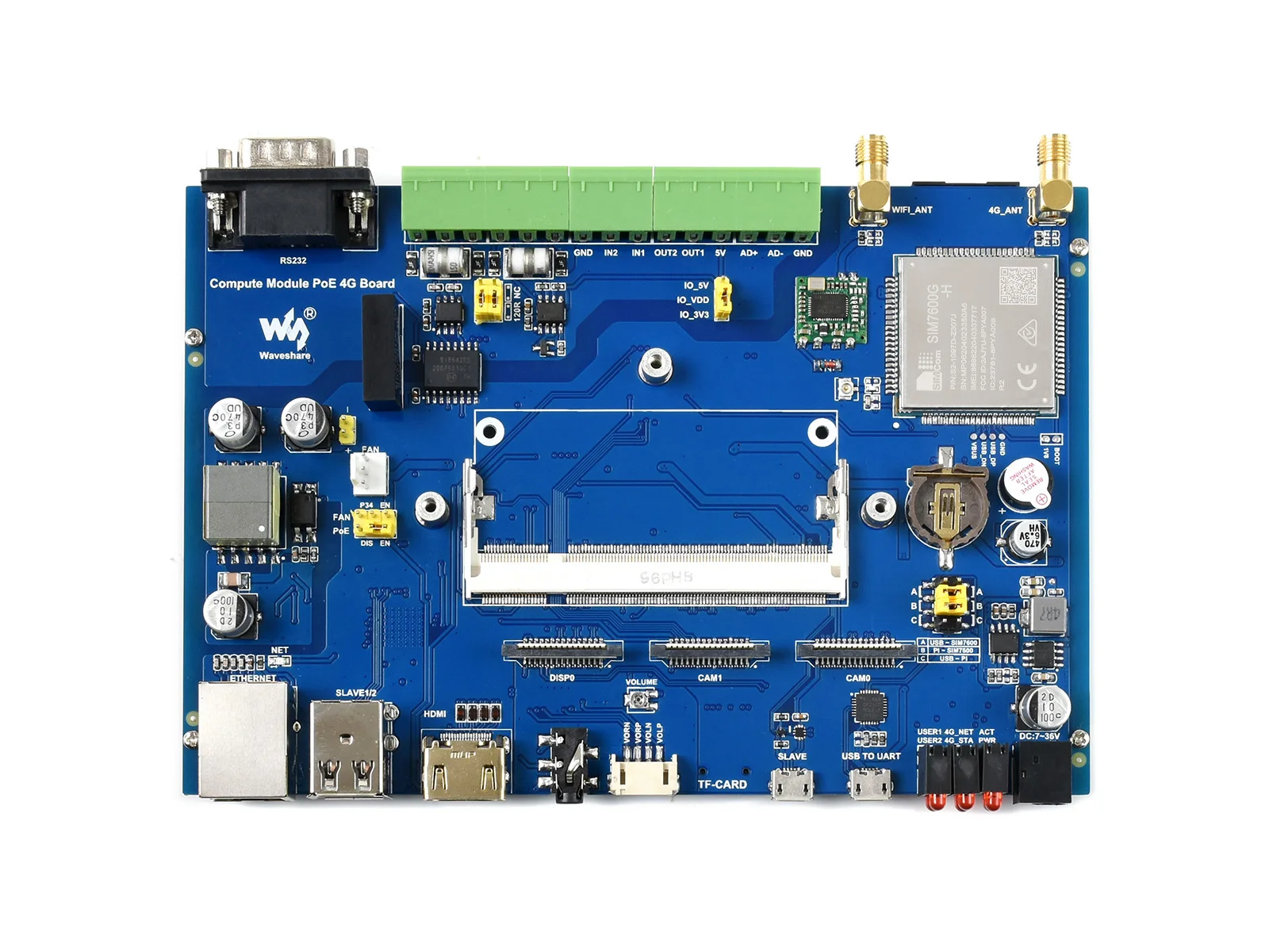 Waveshare Compute Module Industrial IoT Base Board With 4G Connectivity And PoE Feature For Raspberry Pi CM3 CM3+ Series