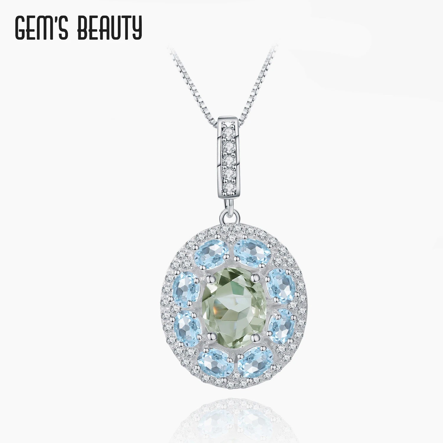 Gem's Beauty Natural Green Amethyst Sky Blue Topaz Necklaces 925 Sterling Silver Modern Luxury Style Pendant Necklaces For Women