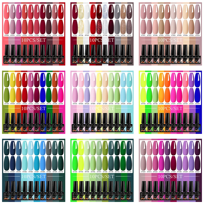 

10PCS/Set 7.3ml Pink Red Glitter Gel Nail Polish Kit Soak Off Uv Led Nails Shine Finish For Manicure Nail Art Gel For Nail Art