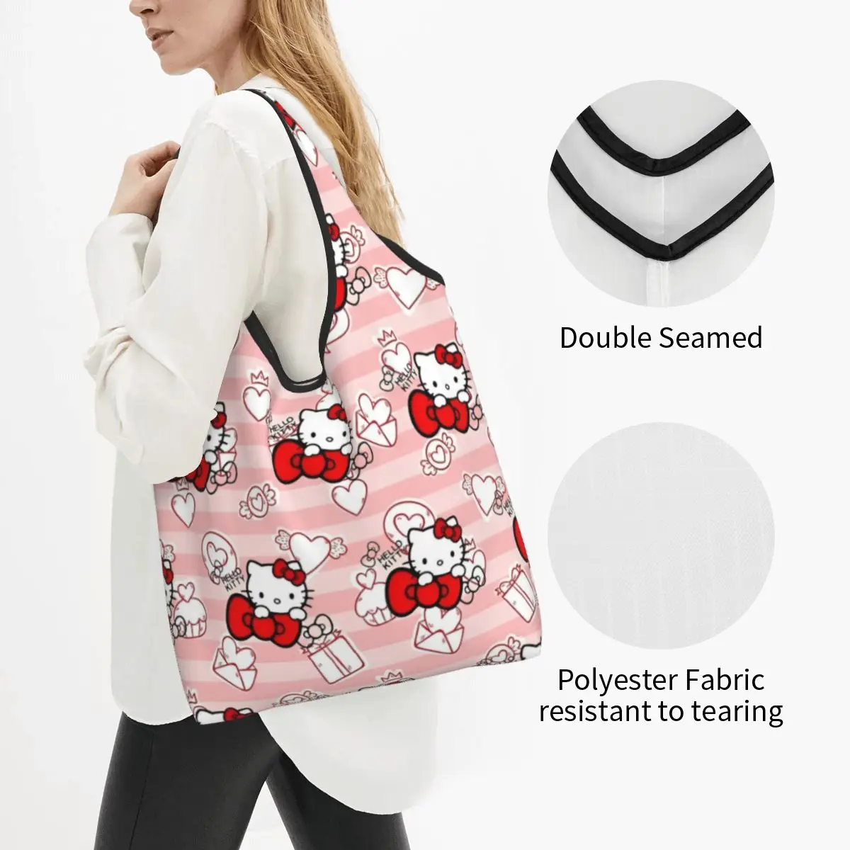 Sanrio Hello Kitty Shopper Bag My Melody Kuromi Cinnamoroll Handbags Female Tote Bag Aesthetic Cloth Outdoor Shopping Bags