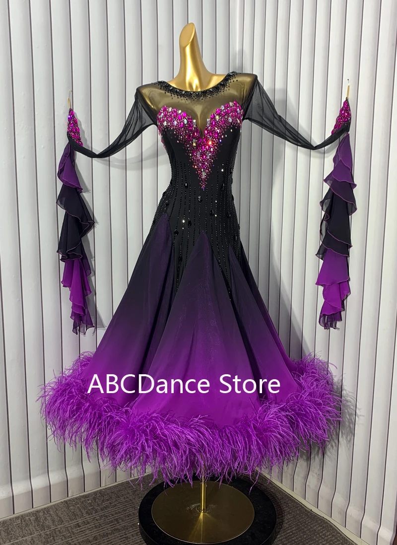 فستان رقص قاعة الرقص للكبار فستان رقص قياسي ثوب قاعة الرقص الفالس ملابس الرقص أسود أرجواني لون متدرج ABCDance