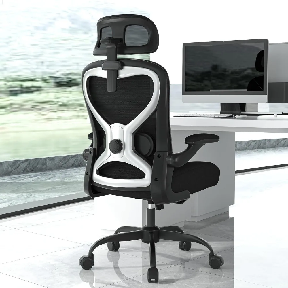 

Ergonomic Office Chair, Mesh Desk Chair with Headrest, High Back Computer Task Chairs for Home Office (English, Black/Silver)