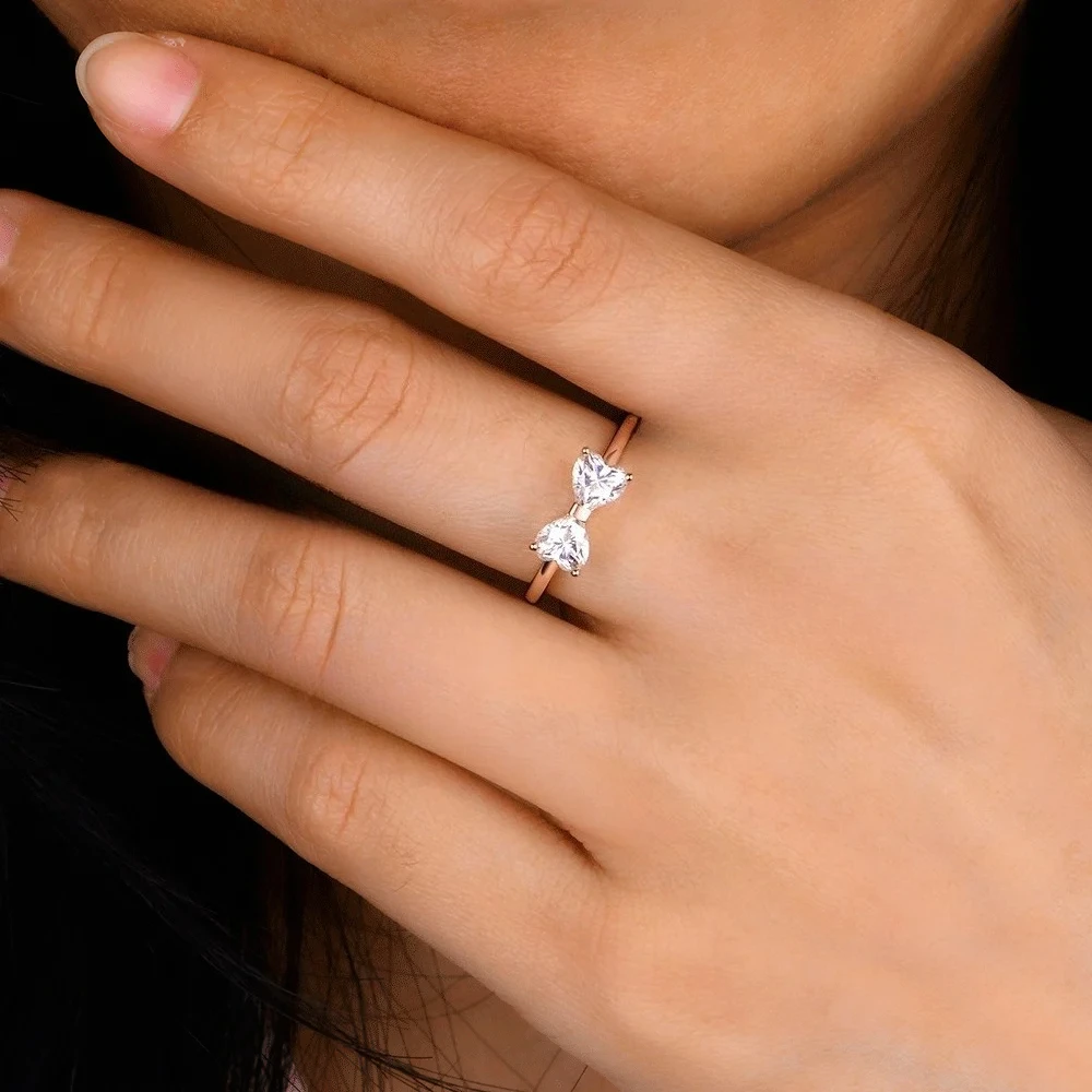 Anillo de Diamante Cultivado en Laboratorio con Corte Corazón de 1CTW, D VS1, Oro Rosa Sólido de 10K/14K para Mujer, Regalo de Joyería Fina para Boda, Aniversario, Navidad